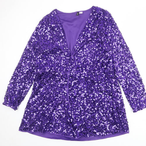 Divided by H&M Womens Purple Polyester A-Line Size XL V-Neck Button