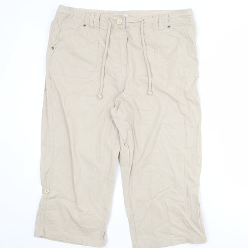 BHS Womens Beige Cotton Cropped Trousers Size 16 L20 in Regular Zip
