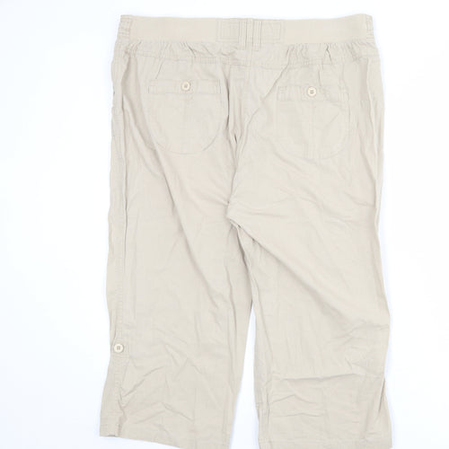 BHS Womens Beige Cotton Cropped Trousers Size 16 L20 in Regular Zip