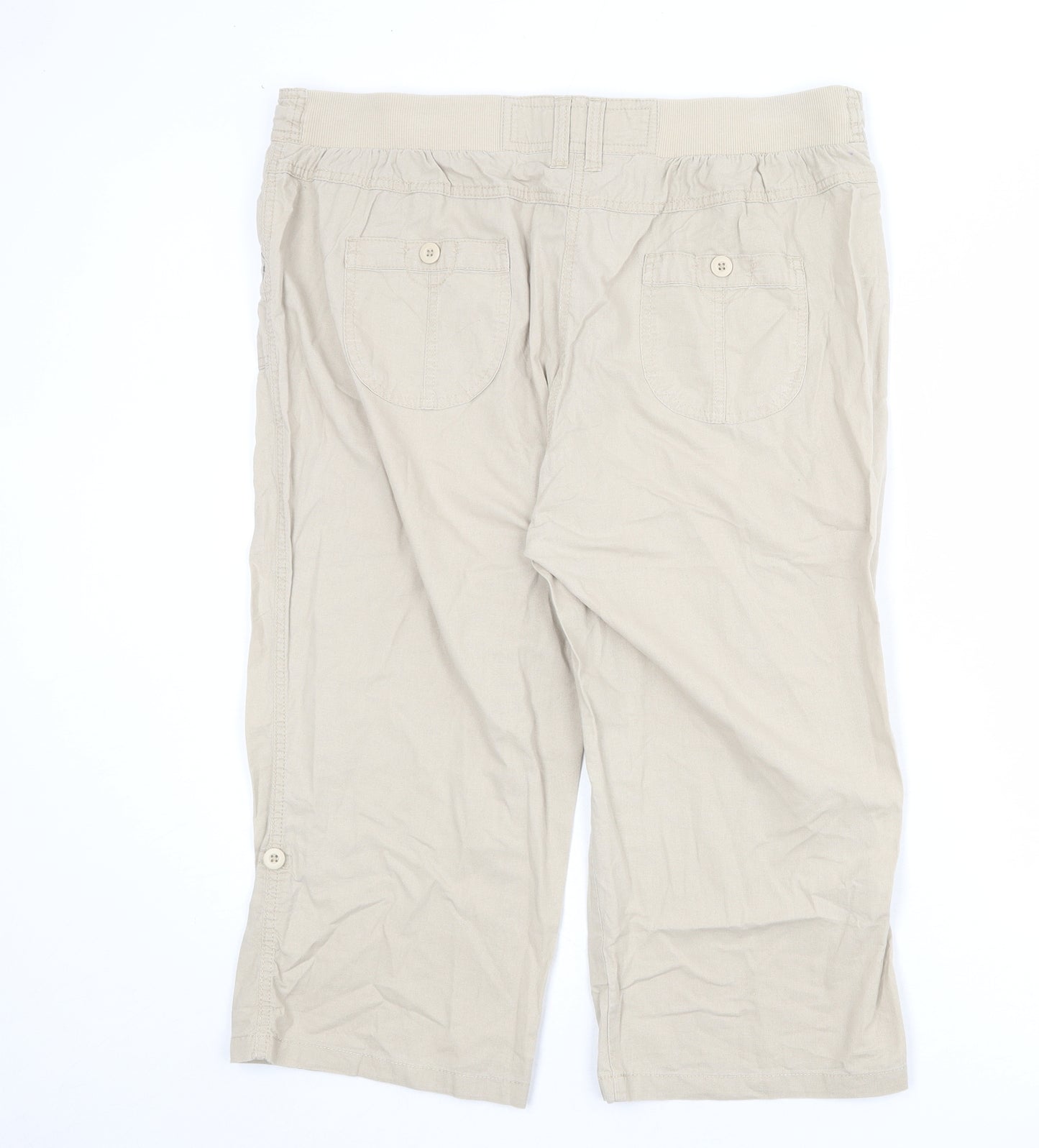 BHS Womens Beige Cotton Cropped Trousers Size 16 L20 in Regular Zip