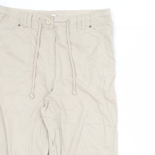 BHS Womens Beige Cotton Cropped Trousers Size 16 L20 in Regular Zip