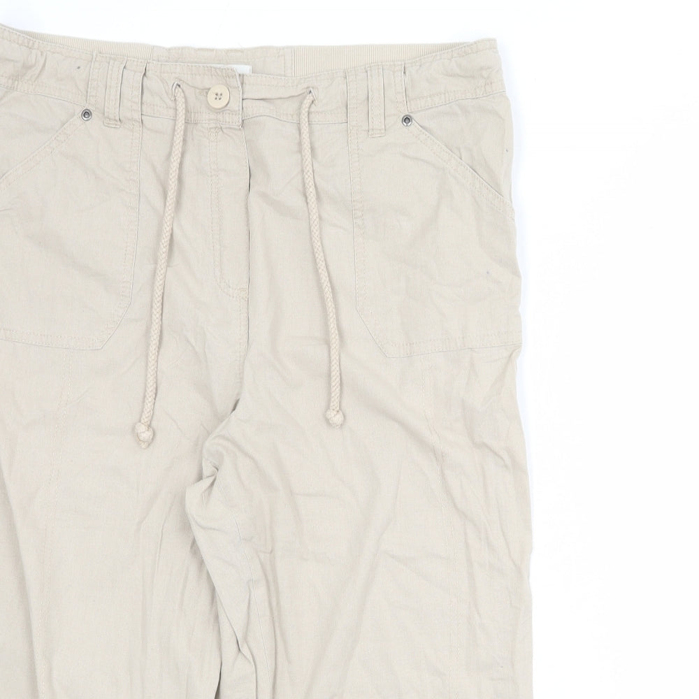 BHS Womens Beige Cotton Cropped Trousers Size 16 L20 in Regular Zip
