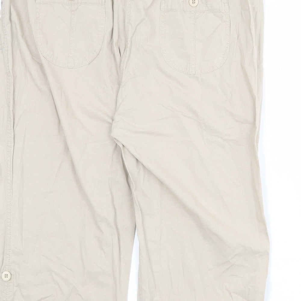 BHS Womens Beige Cotton Cropped Trousers Size 16 L20 in Regular Zip