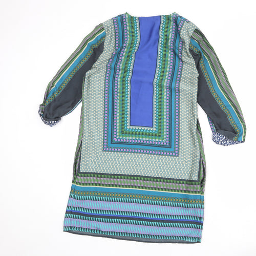 Zara Womens Multicoloured Geometric Polyester Shift Size S V-Neck Button