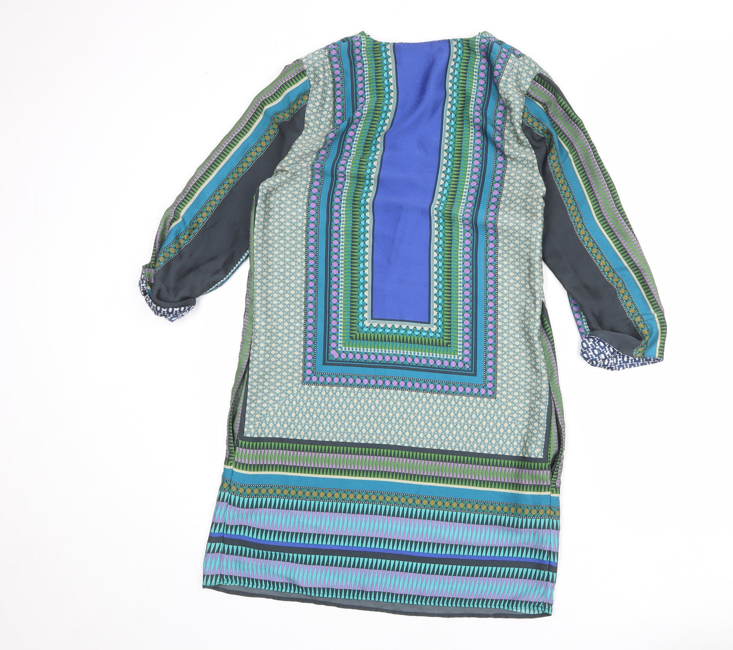 Zara Womens Multicoloured Geometric Polyester Shift Size S V-Neck Button