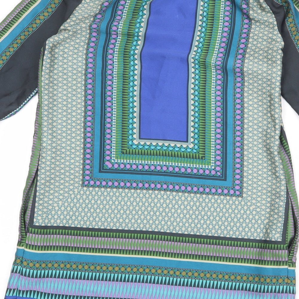 Zara Womens Multicoloured Geometric Polyester Shift Size S V-Neck Button