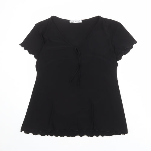 Ann Marie Womens Black Polyester Basic T-Shirt Size 18 V-Neck