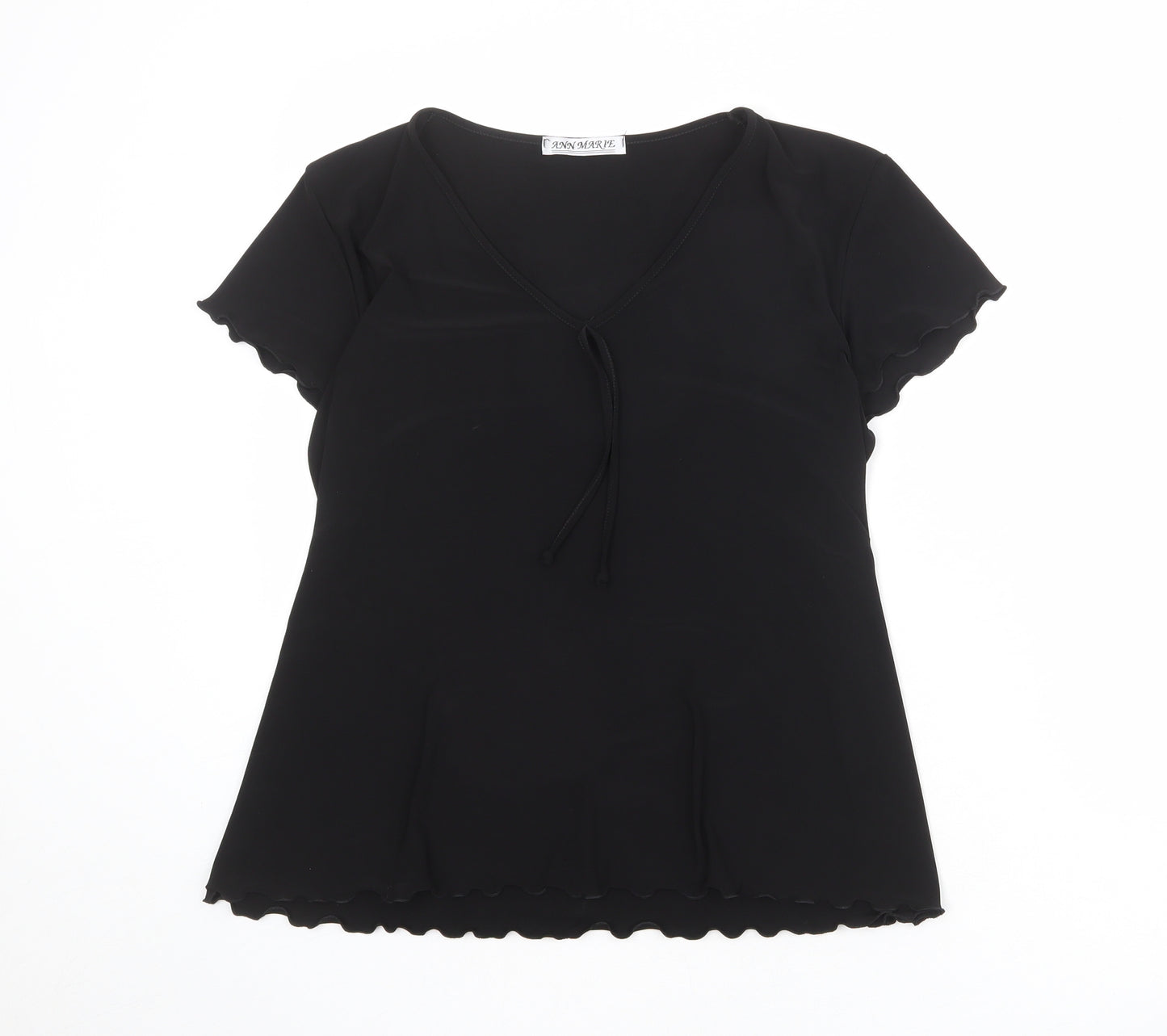 Ann Marie Womens Black Polyester Basic T-Shirt Size 18 V-Neck