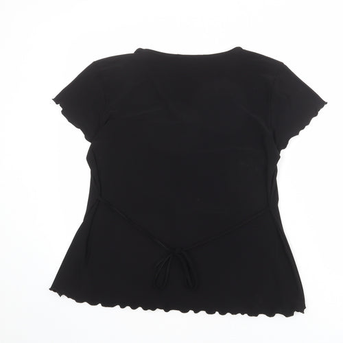 Ann Marie Womens Black Polyester Basic T-Shirt Size 18 V-Neck