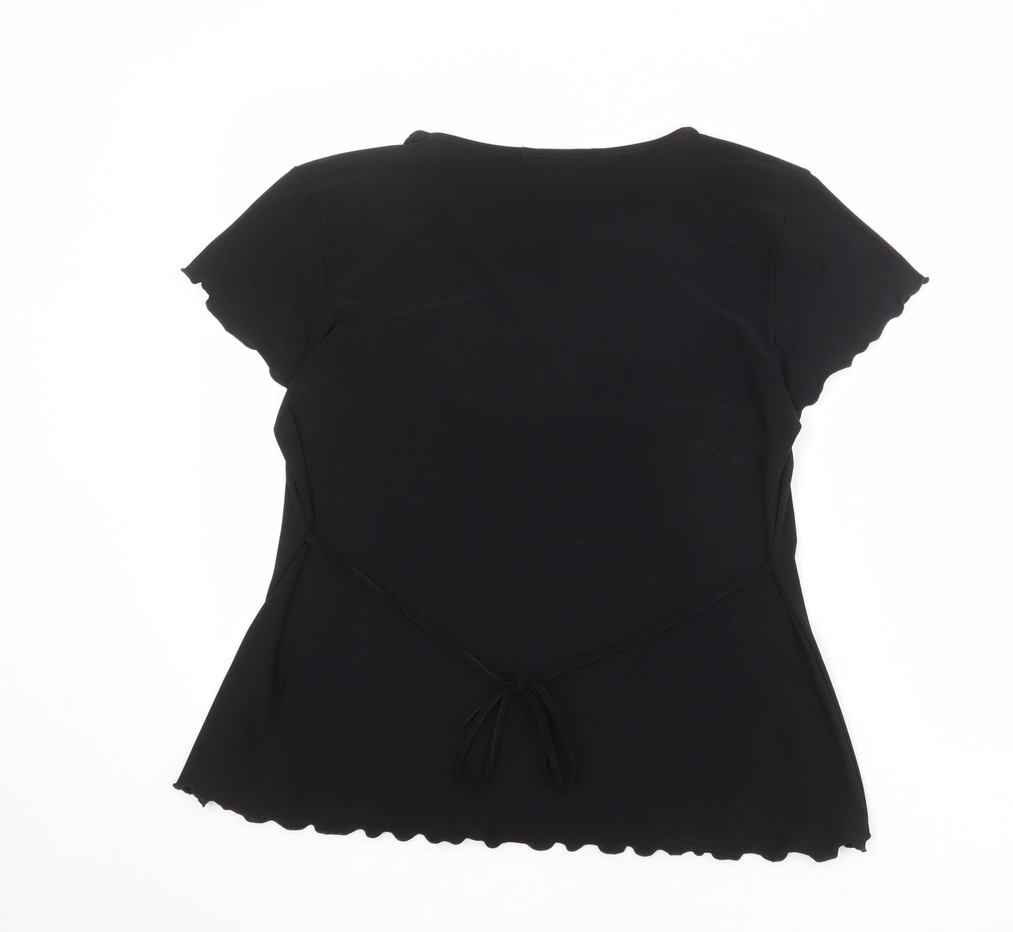 Ann Marie Womens Black Polyester Basic T-Shirt Size 18 V-Neck