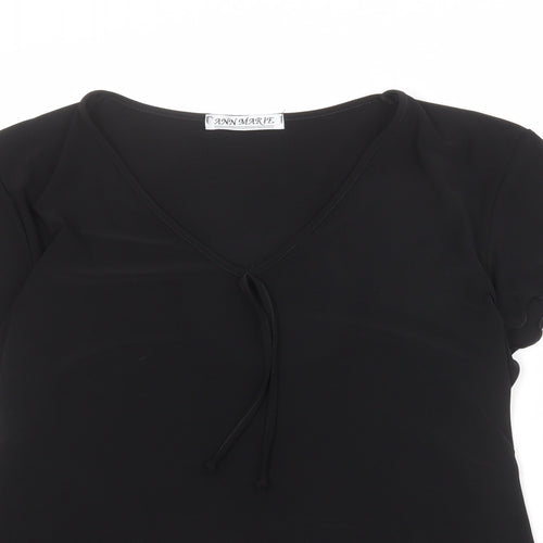 Ann Marie Womens Black Polyester Basic T-Shirt Size 18 V-Neck