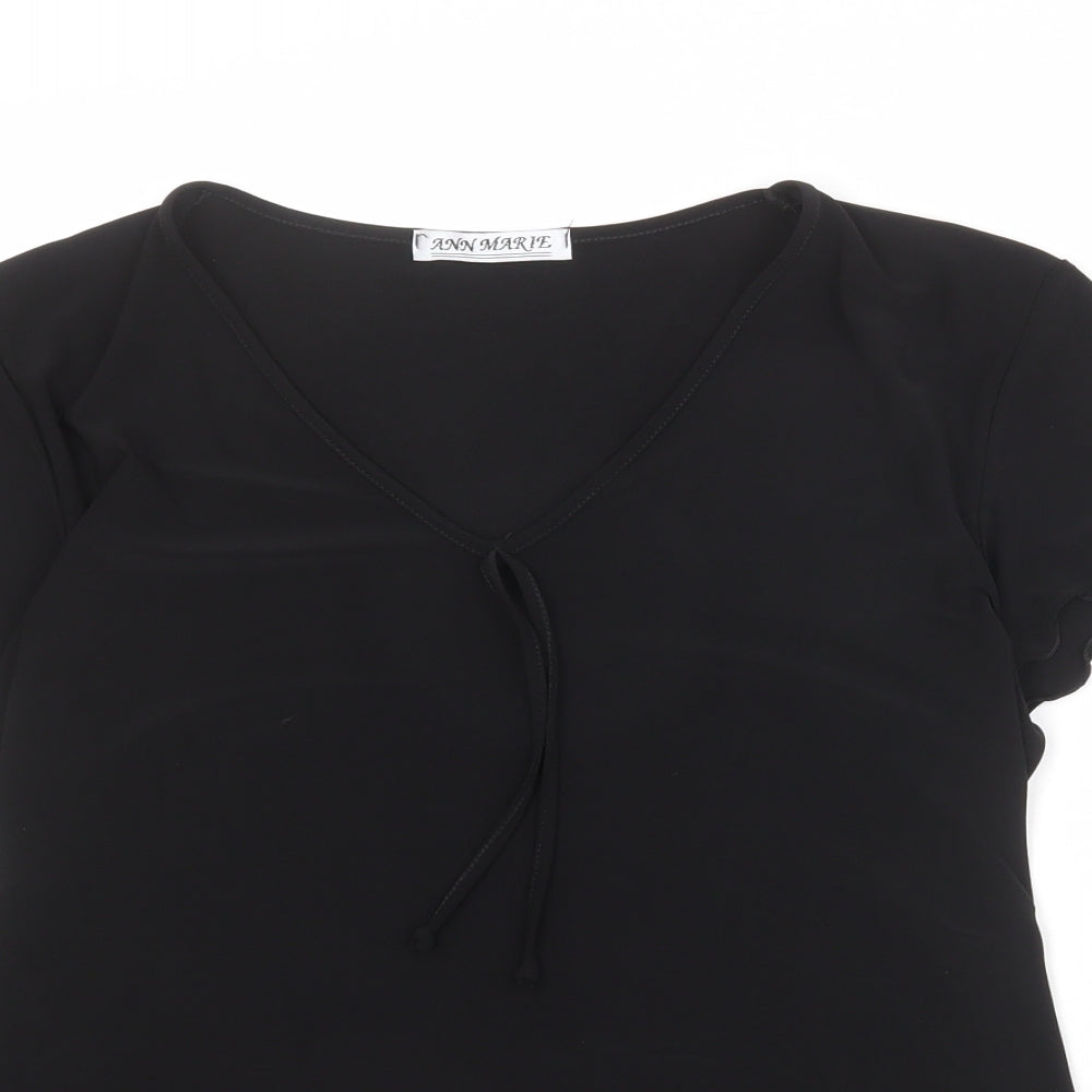 Ann Marie Womens Black Polyester Basic T-Shirt Size 18 V-Neck