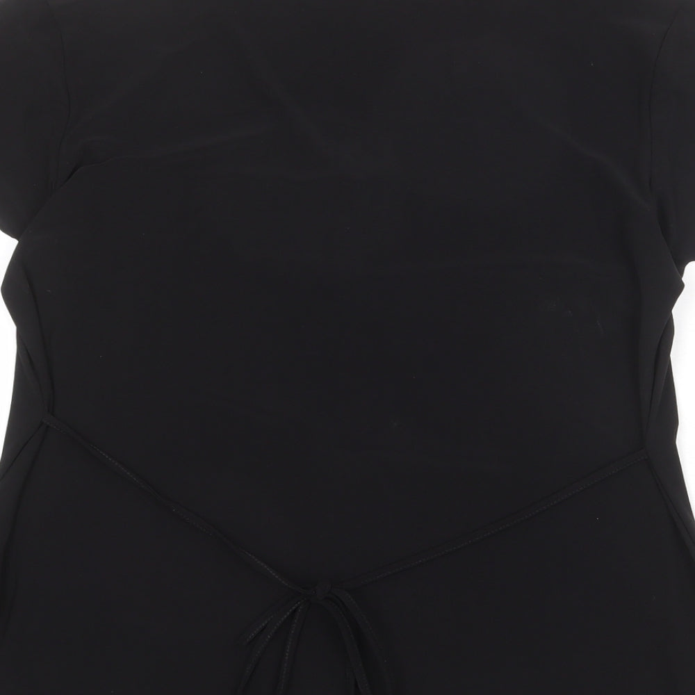 Ann Marie Womens Black Polyester Basic T-Shirt Size 18 V-Neck