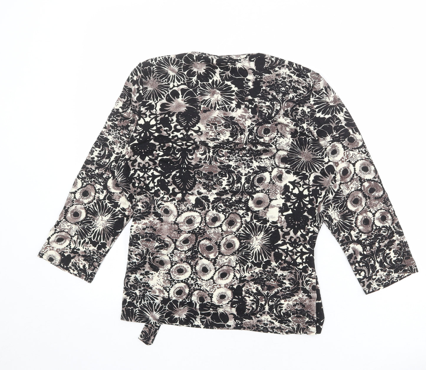 BHS Womens Multicoloured Geometric Viscose Basic T-Shirt Size 16 V-Neck