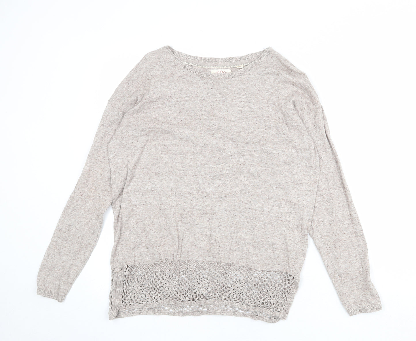 Fat Face Womens Grey Round Neck 100% Cotton Pullover Jumper Size 12 Pullover - Embroidered Detail