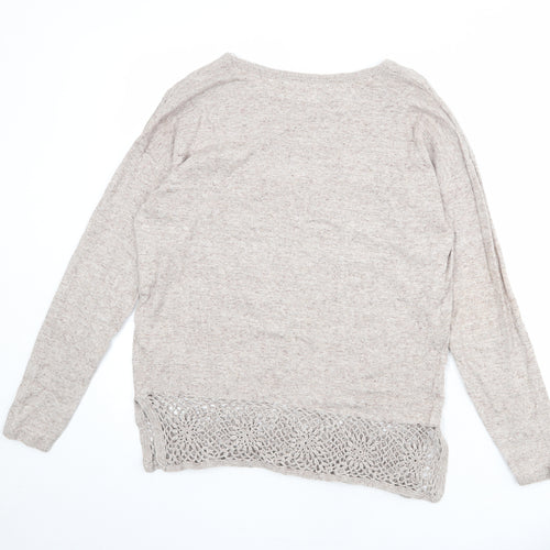 Fat Face Womens Grey Round Neck 100% Cotton Pullover Jumper Size 12 Pullover - Embroidered Detail