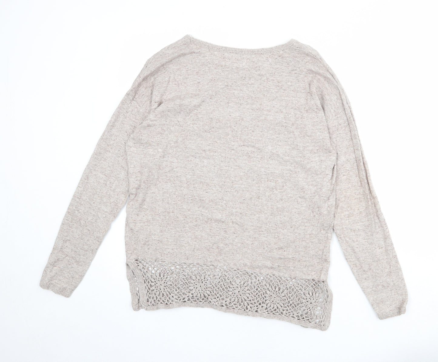 Fat Face Womens Grey Round Neck 100% Cotton Pullover Jumper Size 12 Pullover - Embroidered Detail