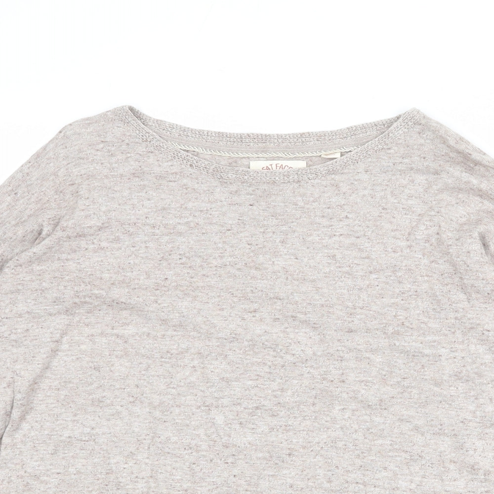 Fat Face Womens Grey Round Neck 100% Cotton Pullover Jumper Size 12 Pullover - Embroidered Detail