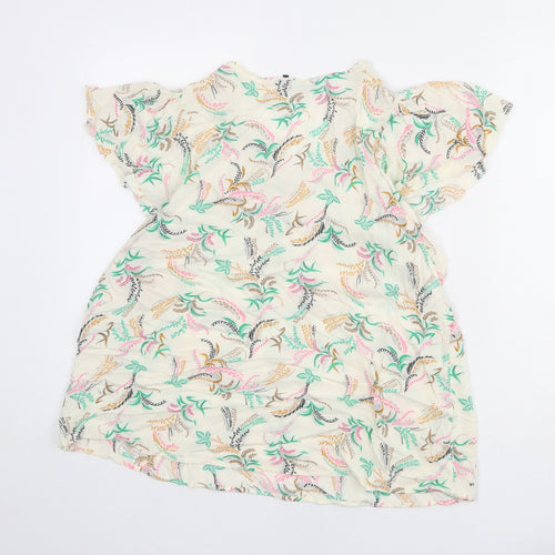 Marks and Spencer Womens Ivory Floral Viscose Basic T-Shirt Size 14 V-Neck