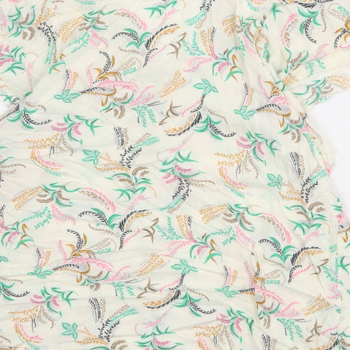 Marks and Spencer Womens Ivory Floral Viscose Basic T-Shirt Size 14 V-Neck