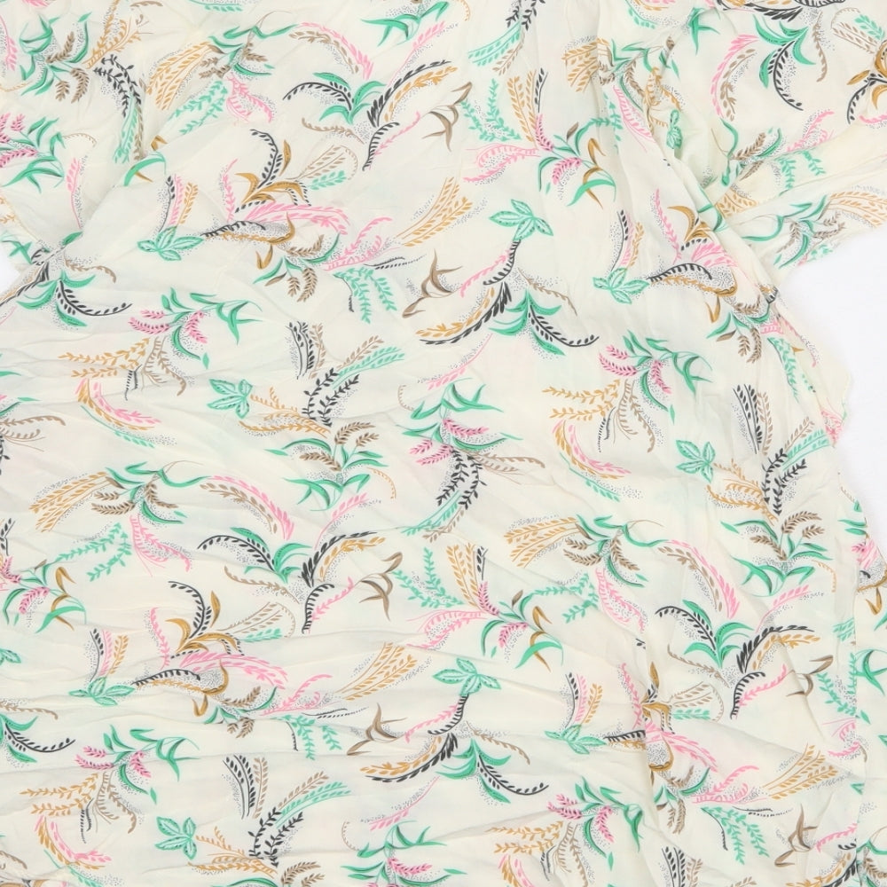 Marks and Spencer Womens Ivory Floral Viscose Basic T-Shirt Size 14 V-Neck