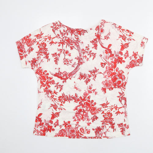 Phase Eight Womens White Floral 100% Cotton Basic T-Shirt Size 10 Round Neck