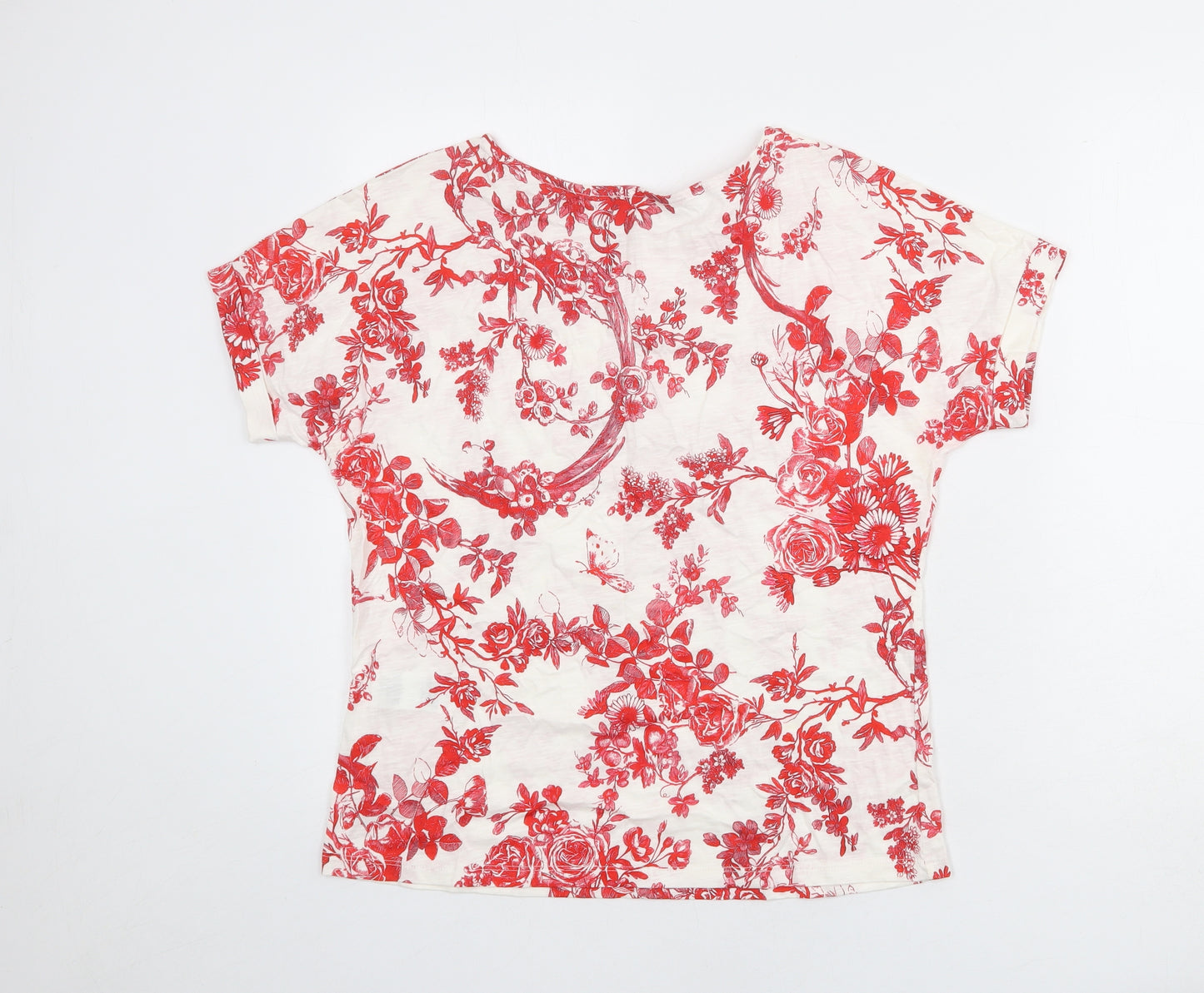 Phase Eight Womens White Floral 100% Cotton Basic T-Shirt Size 10 Round Neck