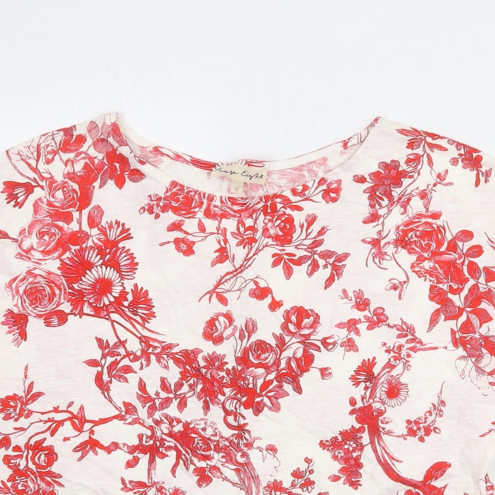 Phase Eight Womens White Floral 100% Cotton Basic T-Shirt Size 10 Round Neck