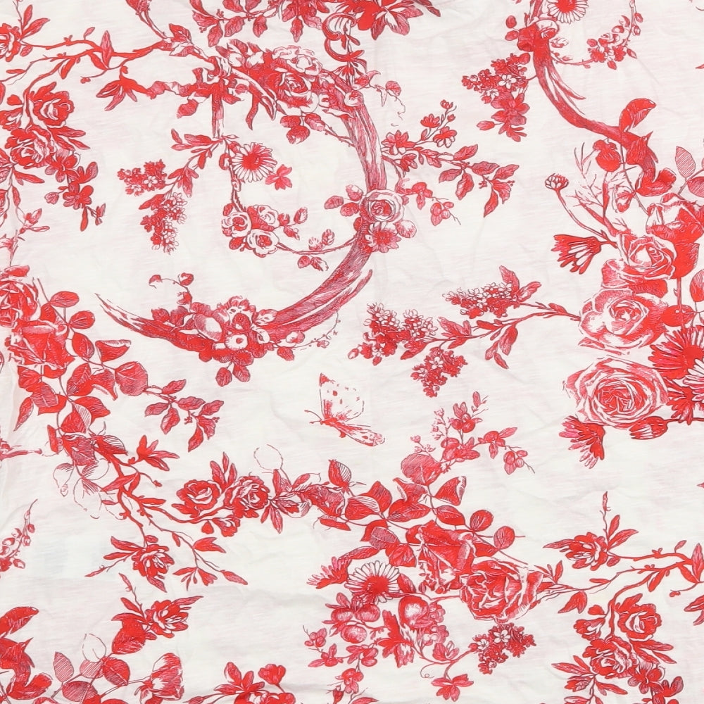 Phase Eight Womens White Floral 100% Cotton Basic T-Shirt Size 10 Round Neck