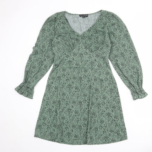 Dorothy Perkins Womens Green Animal Print Polyester Fit & Flare Size 10 V-Neck Pullover - Spotted