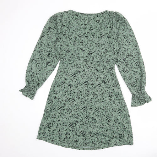 Dorothy Perkins Womens Green Animal Print Polyester Fit & Flare Size 10 V-Neck Pullover - Spotted