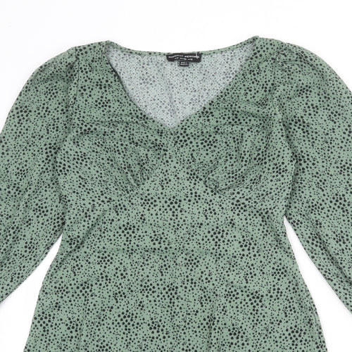 Dorothy Perkins Womens Green Animal Print Polyester Fit & Flare Size 10 V-Neck Pullover - Spotted