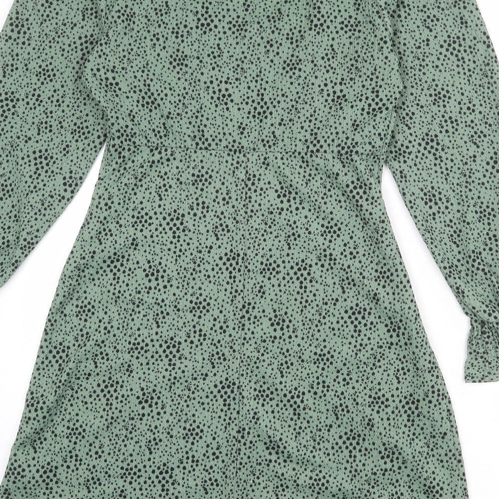 Dorothy Perkins Womens Green Animal Print Polyester Fit & Flare Size 10 V-Neck Pullover - Spotted