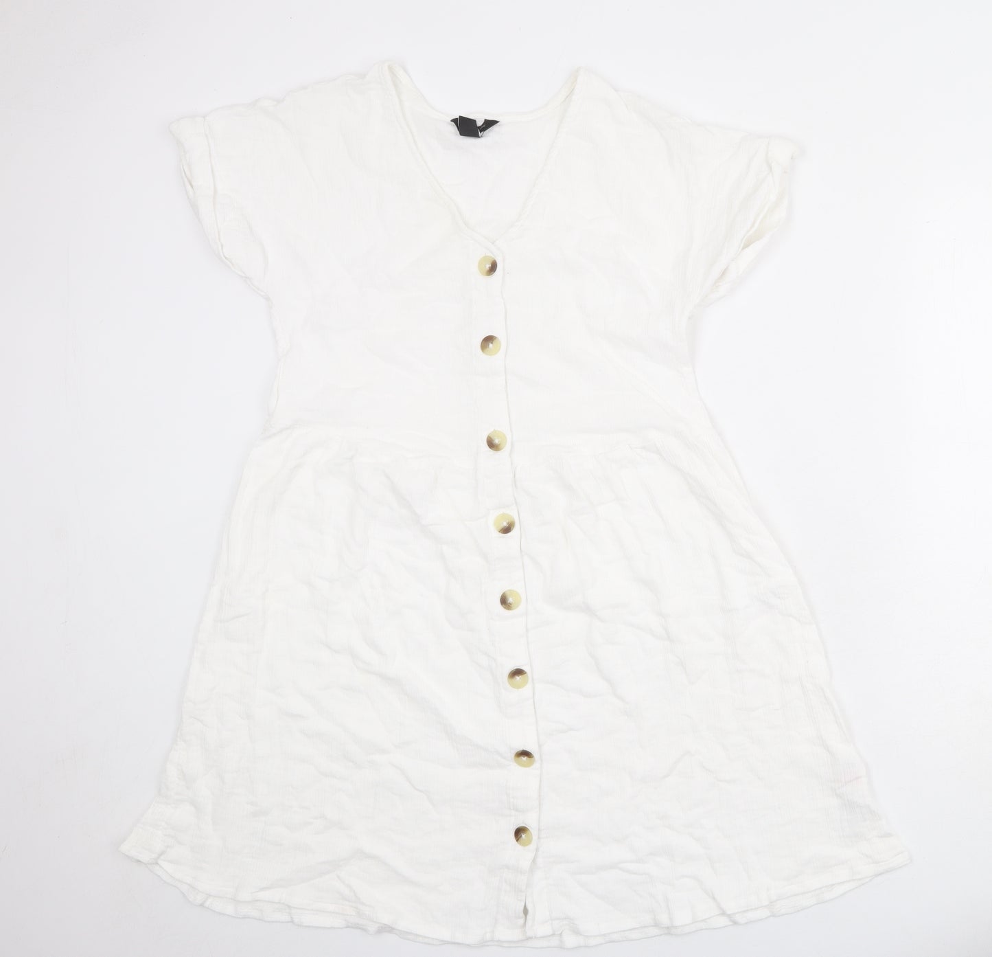 New Look Womens White 100% Cotton Fit & Flare Size 12 V-Neck Pullover