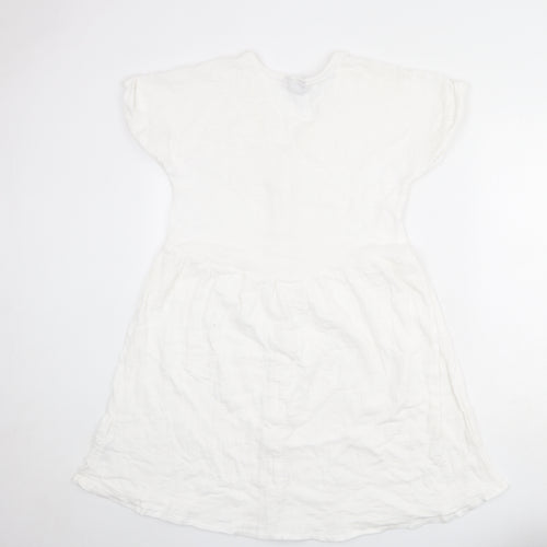 New Look Womens White 100% Cotton Fit & Flare Size 12 V-Neck Pullover