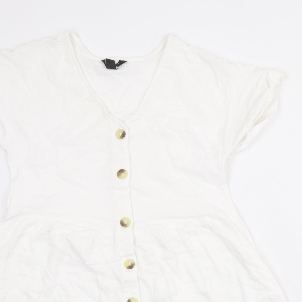 New Look Womens White 100% Cotton Fit & Flare Size 12 V-Neck Pullover