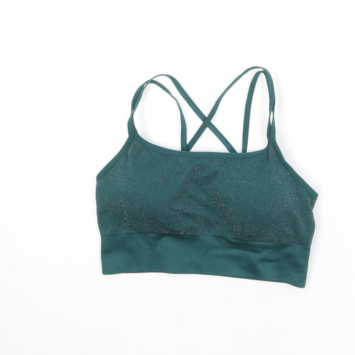 South Beach Womens Green Geometric Nylon Cropped Tank Size M Square Neck Pullover - Size M-L, Sports Bra