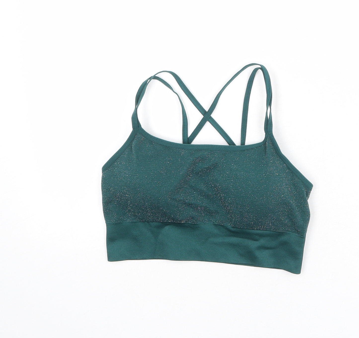 South Beach Womens Green Geometric Nylon Cropped Tank Size M Square Neck Pullover - Size M-L, Sports Bra