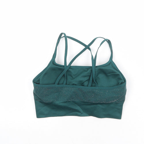 South Beach Womens Green Geometric Nylon Cropped Tank Size M Square Neck Pullover - Size M-L, Sports Bra