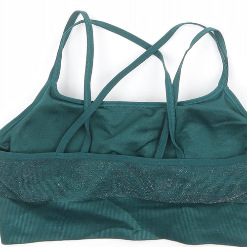 South Beach Womens Green Geometric Nylon Cropped Tank Size M Square Neck Pullover - Size M-L, Sports Bra
