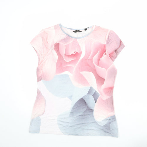Ted Baker Womens Multicoloured Geometric Viscose Basic T-Shirt Size L Crew Neck