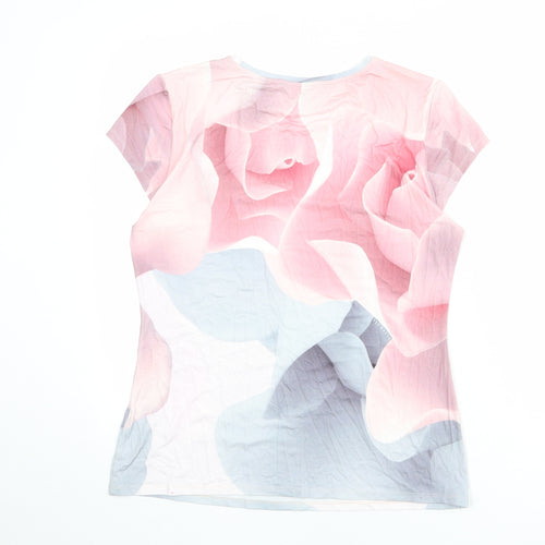 Ted Baker Womens Multicoloured Geometric Viscose Basic T-Shirt Size L Crew Neck