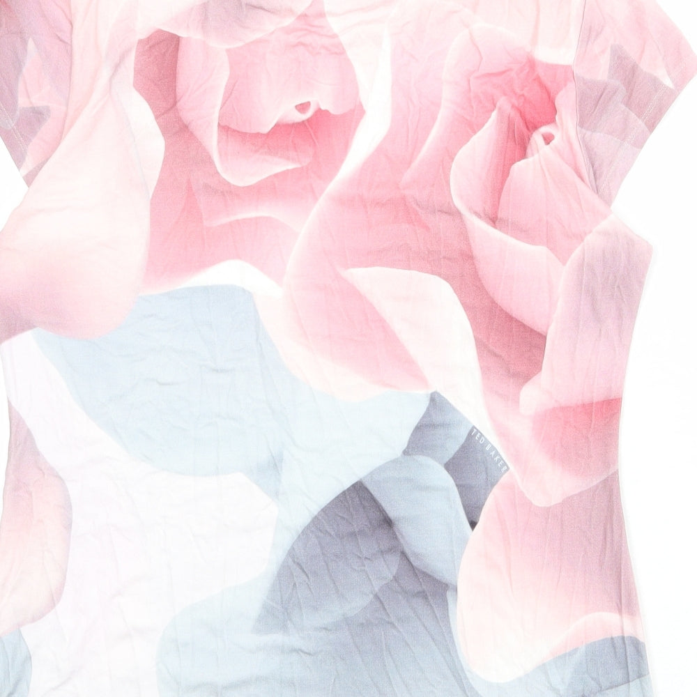 Ted Baker Womens Multicoloured Geometric Viscose Basic T-Shirt Size L Crew Neck