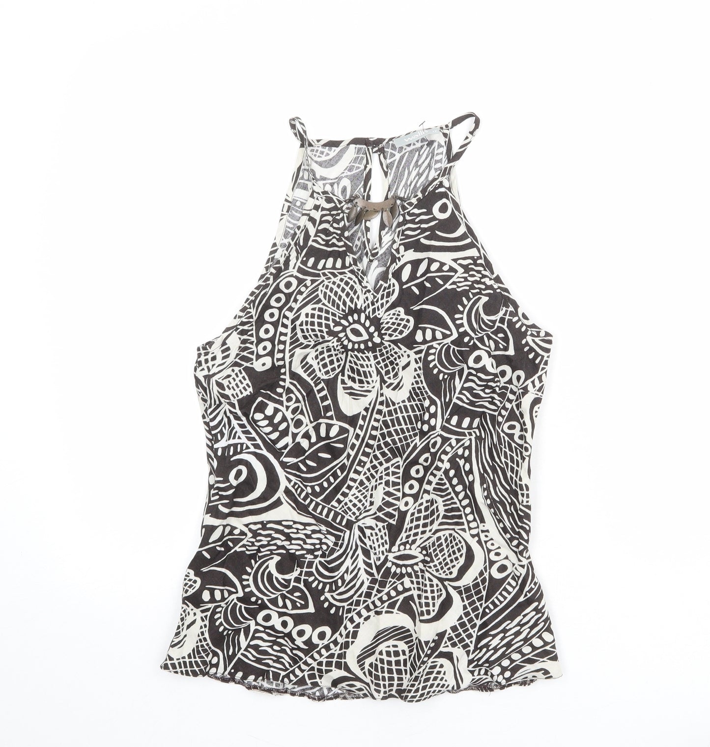 Wallis Womens Brown Floral Linen Basic Tank Size 12 Round Neck