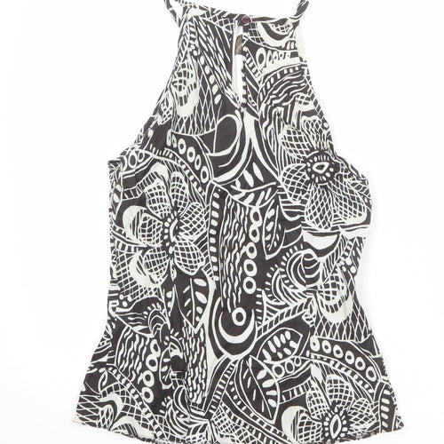 Wallis Womens Brown Floral Linen Basic Tank Size 12 Round Neck