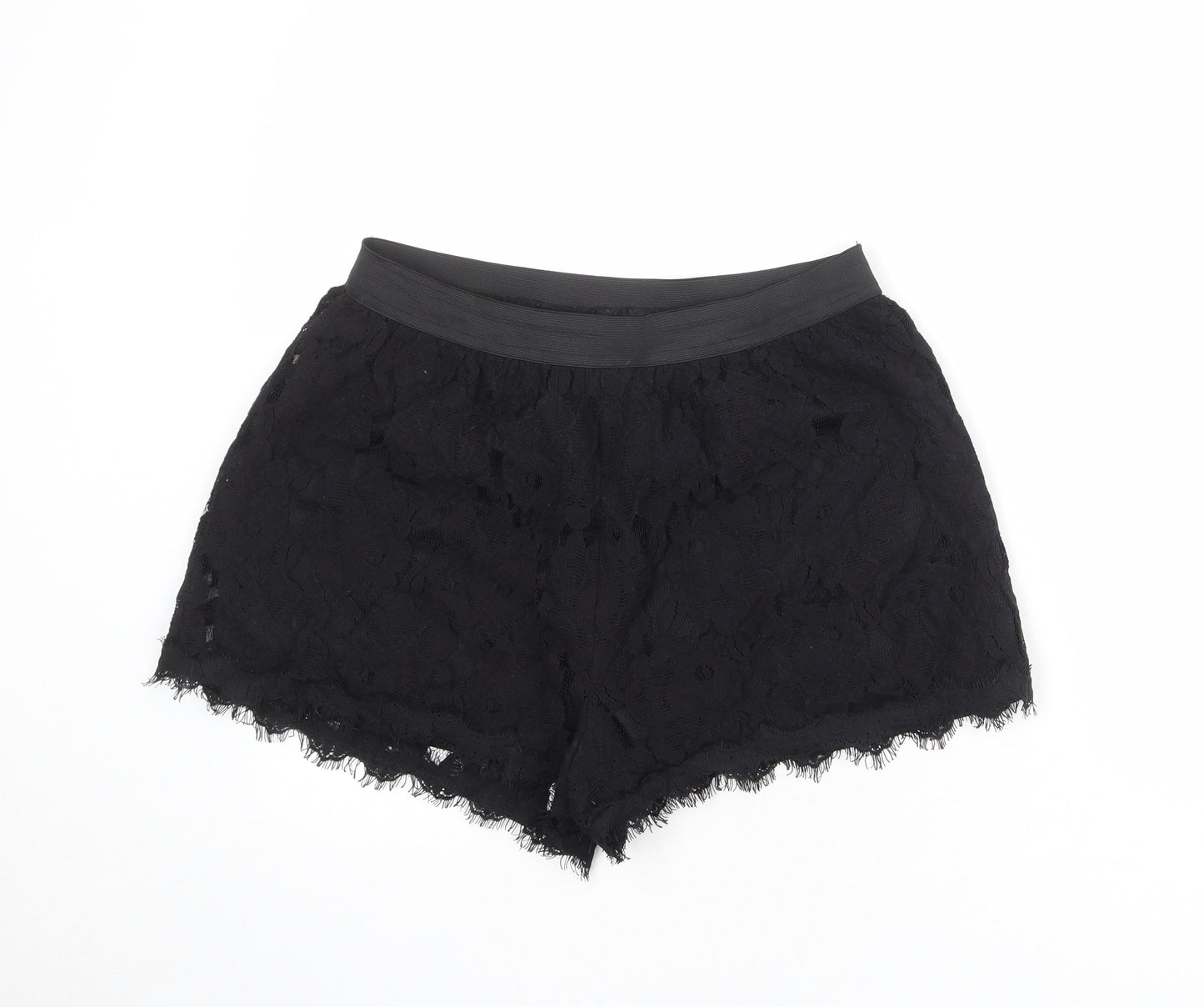 Miss Selfridge Womens Black Polyester Basic Shorts Size 16 L3 in Regular Pull On