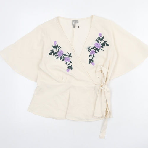 ASOS Womens Beige Polyester Wrap Blouse Size 8 V-Neck - Floral Detail Peplum