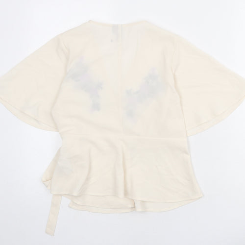 ASOS Womens Beige Polyester Wrap Blouse Size 8 V-Neck - Floral Detail Peplum