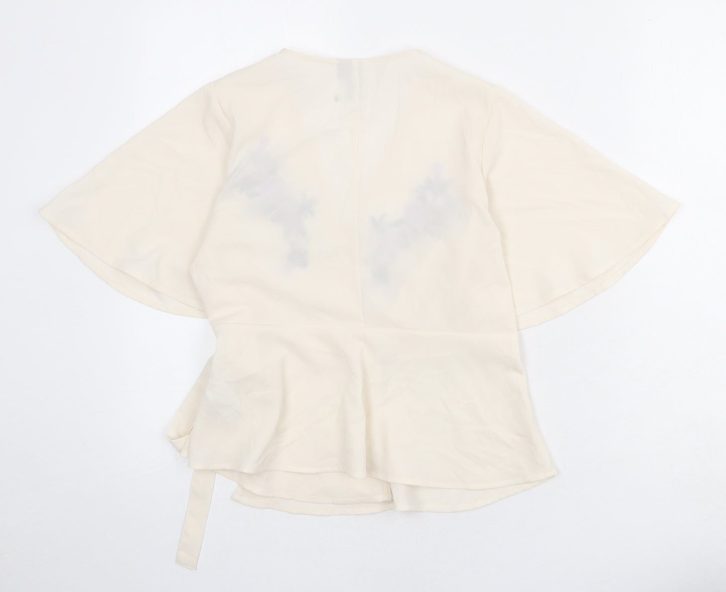 ASOS Womens Beige Polyester Wrap Blouse Size 8 V-Neck - Floral Detail Peplum