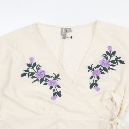 ASOS Womens Beige Polyester Wrap Blouse Size 8 V-Neck - Floral Detail Peplum